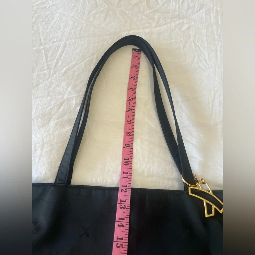 Paloma Picasso | Black Nylon Fabric Travel Work Tote | Gold Bag Charm
